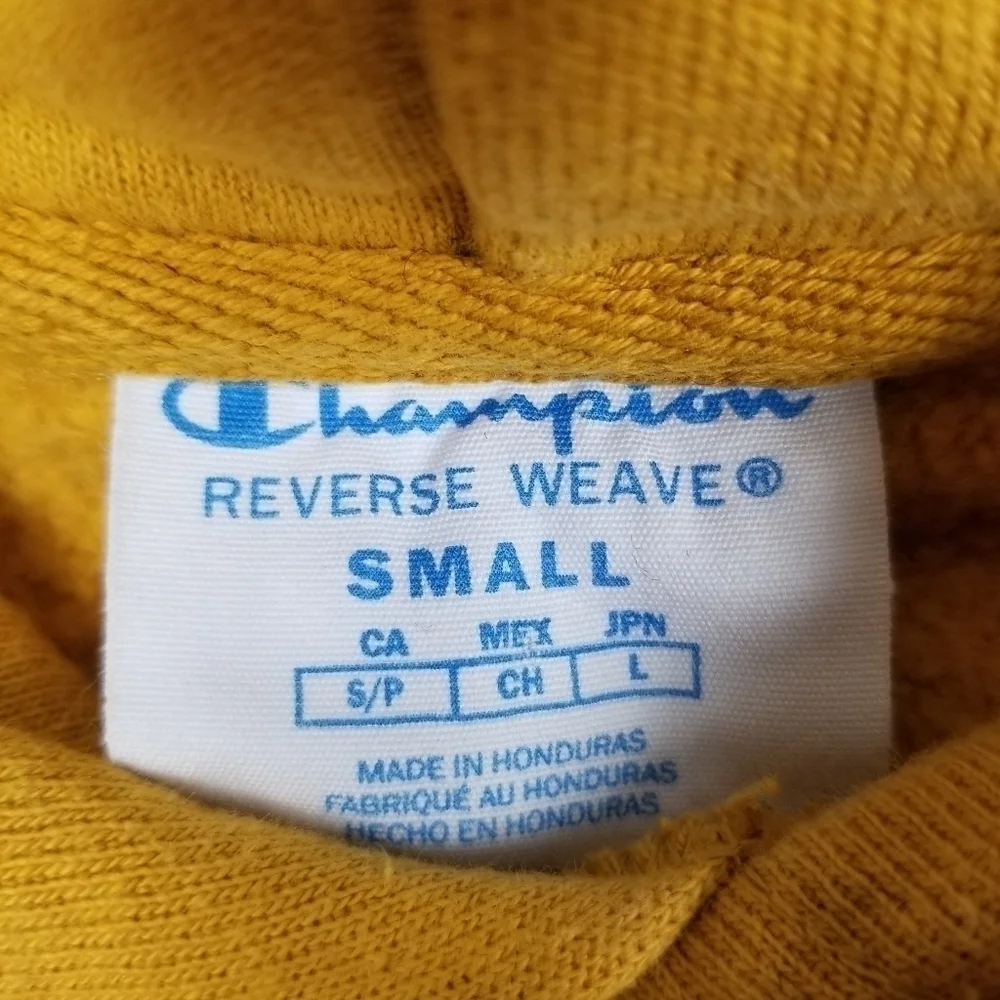 Champion Reverse Weave Hoodie Sweatshirt Pull Over Gold Yellow Adult Oversize S